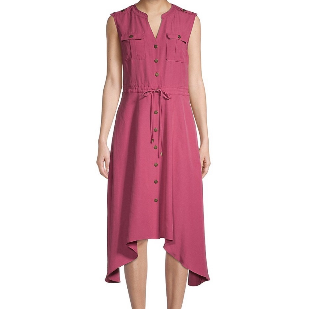 Karl Lagerfeld Sleeveless Asymmetrical Shirt Dress in Raspberry Pink